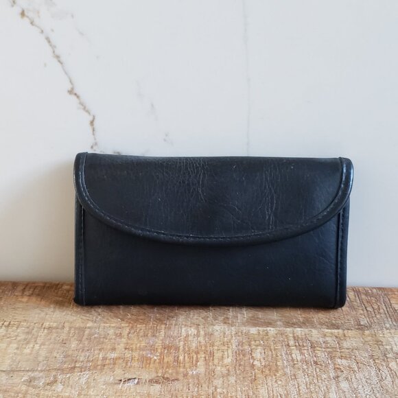 VTG Leather Trifold Wallet Black ID Holder Classic Removable Insert Minimalist - Picture 1 of 6